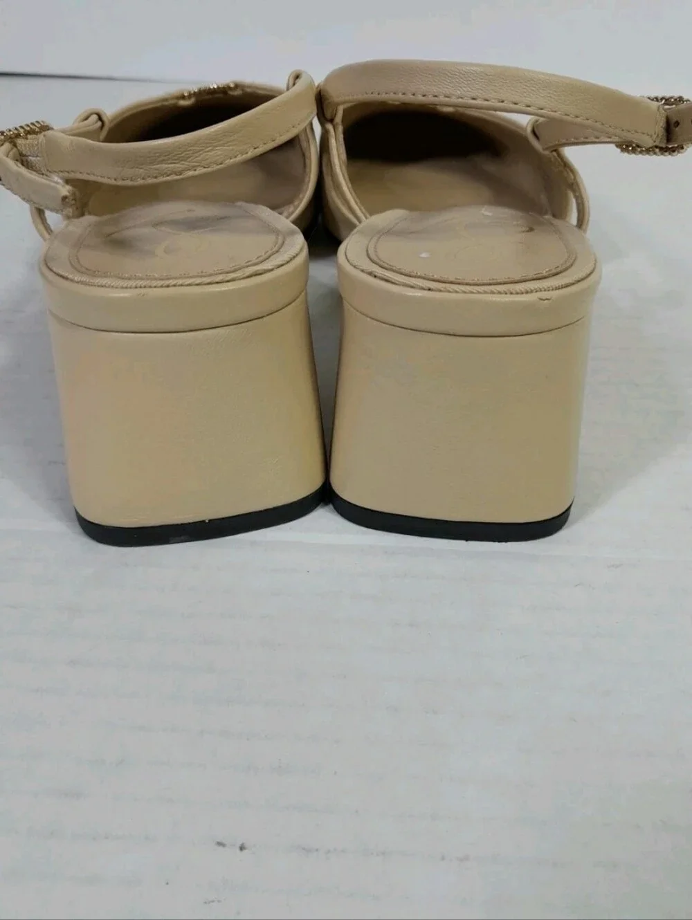 Sam Edelman Kara 2 Slingback Heels Beige Black Women Sz 7 Square Toe - Picture 5 of 8
